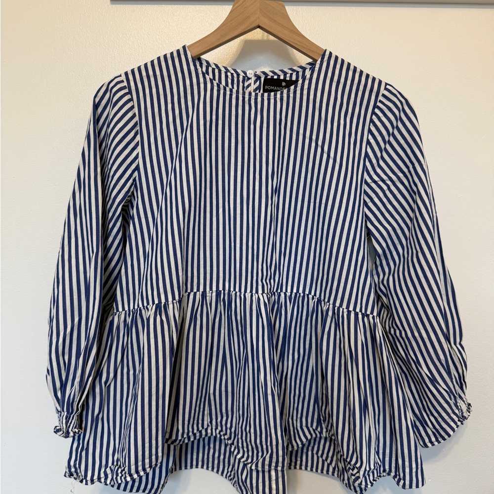 Pomander Place Navy and White Striped Blouse